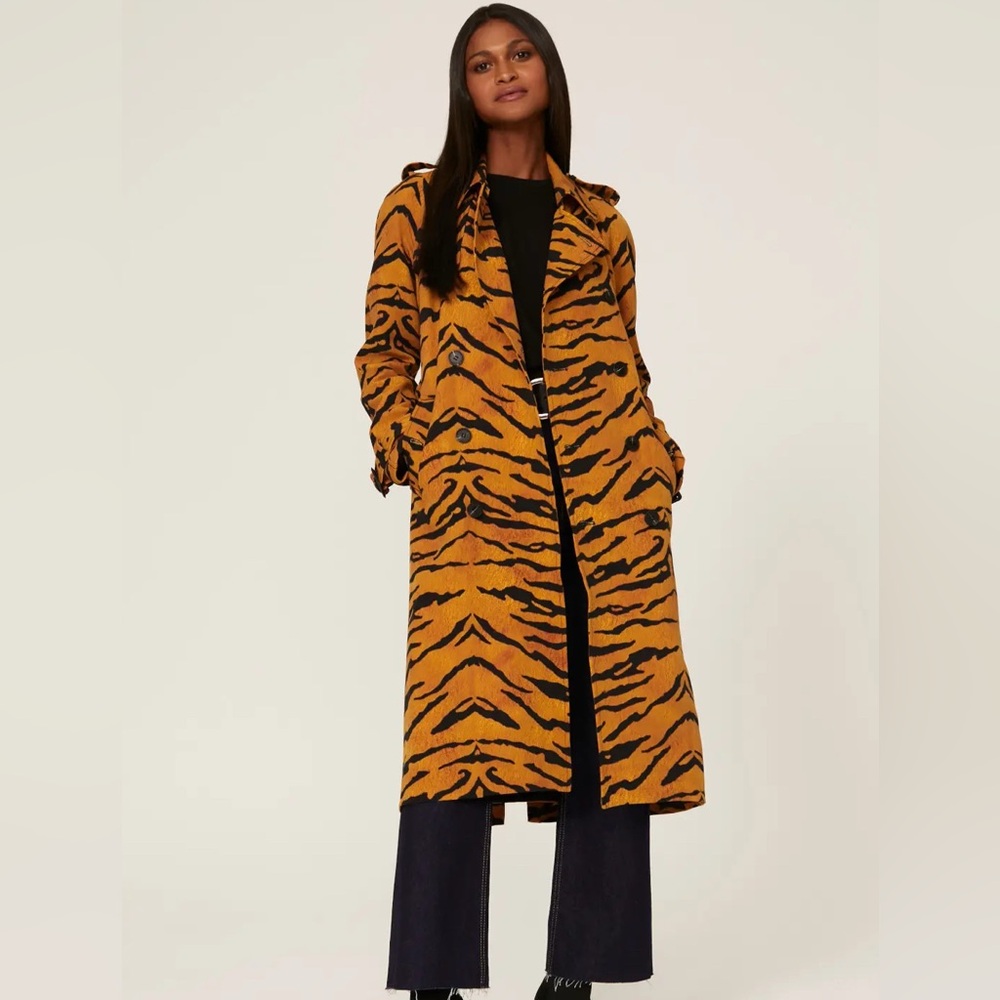 Adam Lippes Tiger Print Trench Coat - Orange and Black
